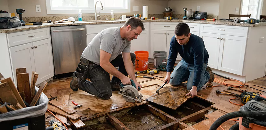 Kitchen Floor Water Damage Repair in Mukilteo